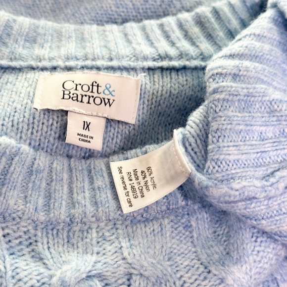 Plus Size 1X Croft & Barrow Cable Knit Crewneck Sweater — Light Blue - Picture 6 of 9